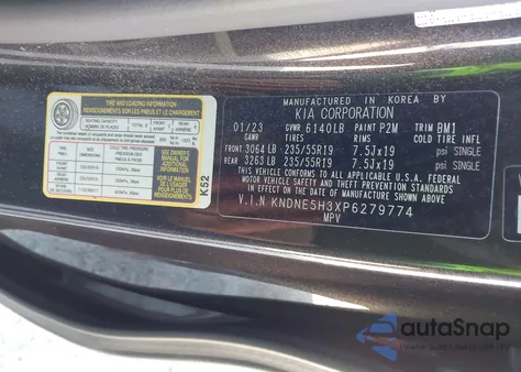 2023 Kia Carnival Mpv Sx Prestige из США, поврежденный, VIN KNDNE5H3XP6279774